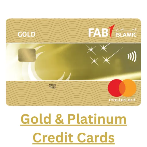 FAB Islamic Gold Mastercard showcasing premium Gold and Platinum credit card design.