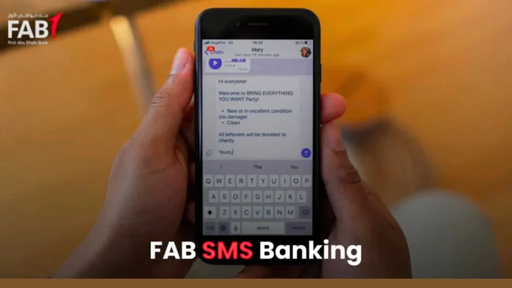 FAB SMS banking service on mobile phone for quick balance check and transaction alerts