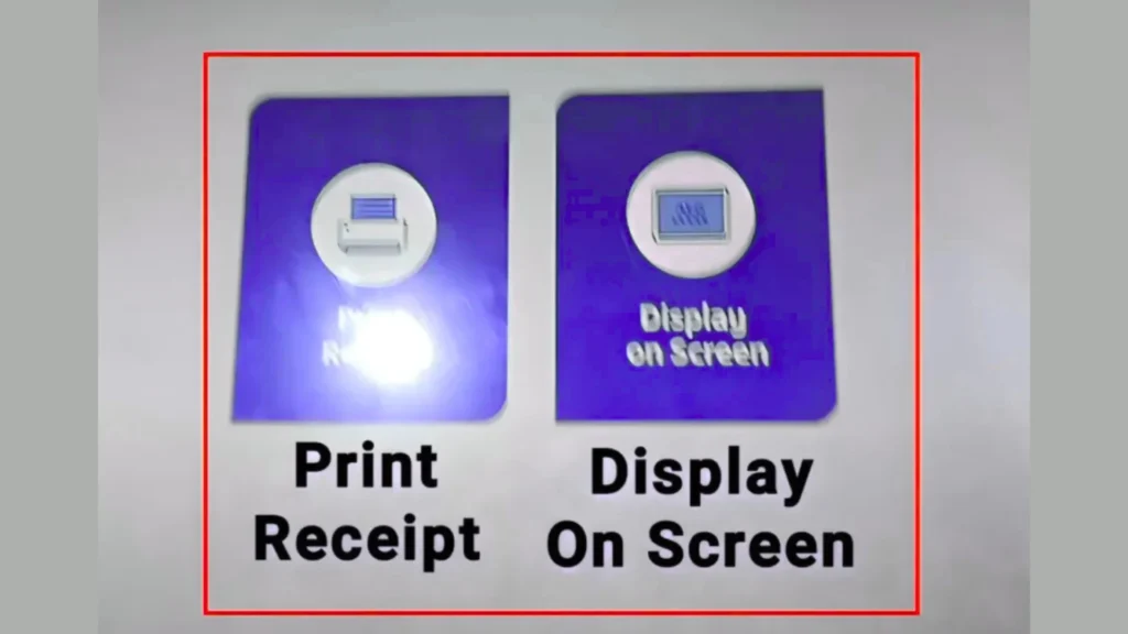 ATM screen showing two options: 'Print Receipt' and 'Display on Screen'.