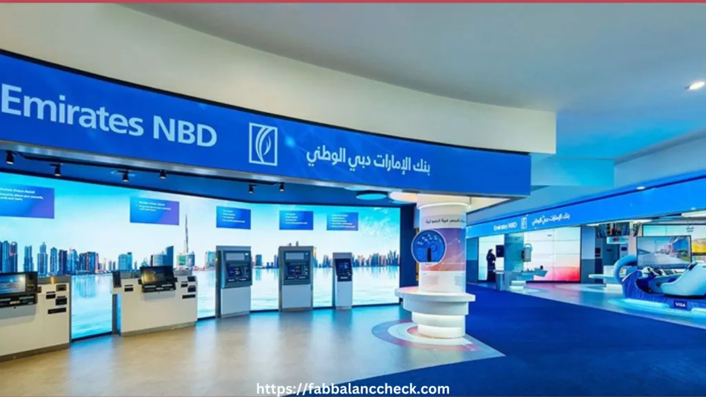 Emirates NBD bank branch interior with self-service kiosks and digital banking counters in UAE