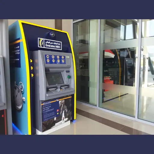 Emirates NBD ATM machine inside a bank branch for cash withdrawal and banking services