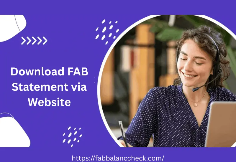 Woman using laptop and headset to download FAB bank statement online via official website