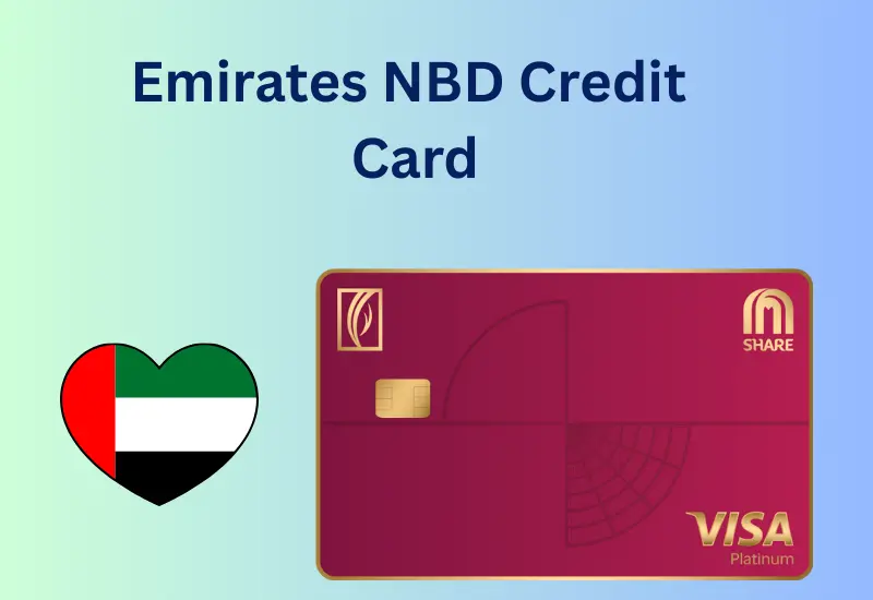 The image features an Emirates NBD Platinum Credit Card with a heart-shaped UAE flag and a gradient background.